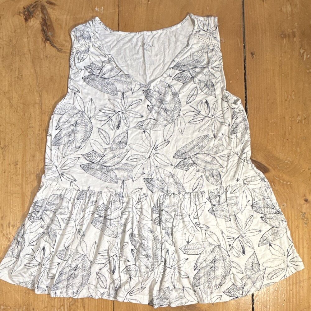 Merona Women’s White Black Floral V-Neck Sleeveless Peplum Tank Top M